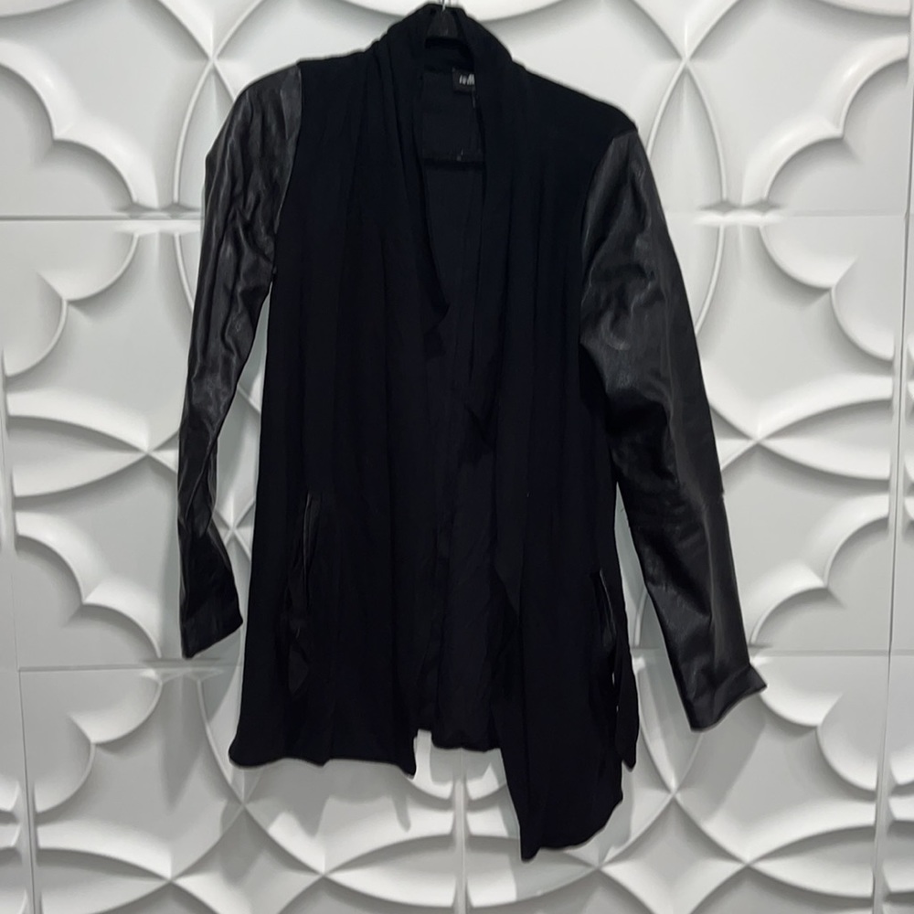Fifteen twenty contrast faux leather sleeve cardigan jacket M.    AA - Picture 2 of 5